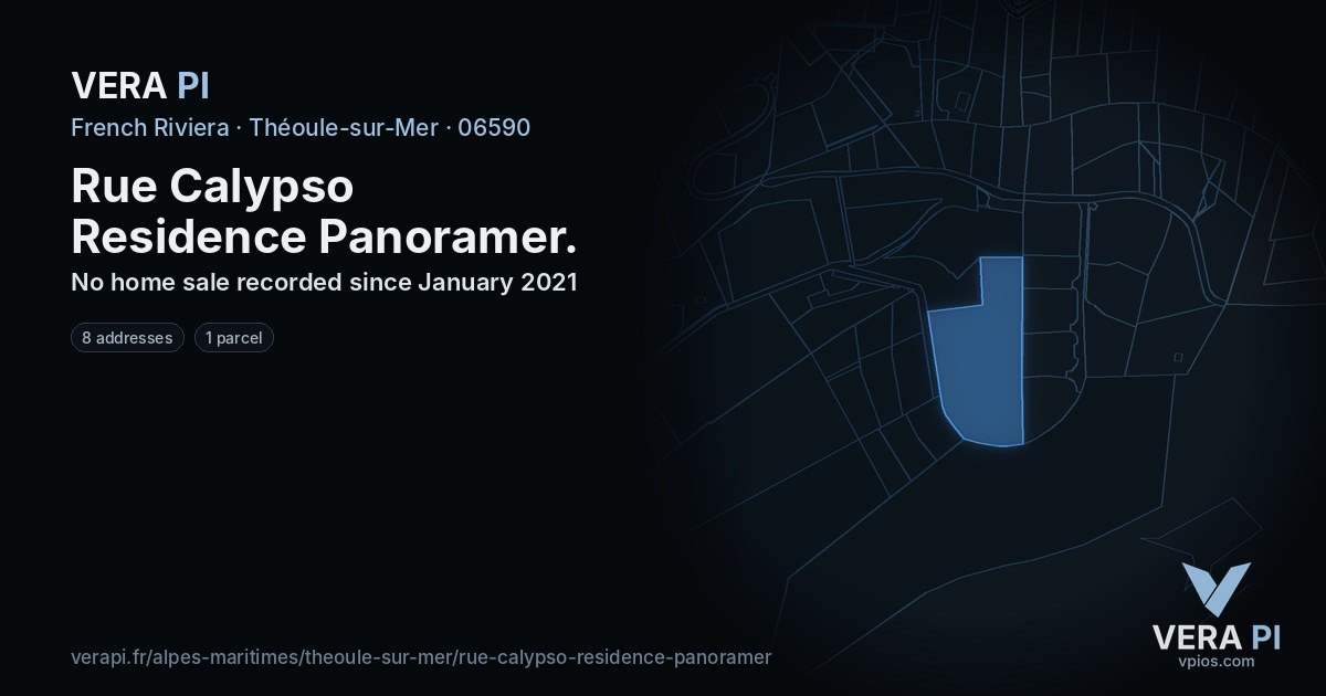 Rue Calypso Residence Panoramer, Théoule-sur-Mer at night – every parcel coloured by the prices around it, the street's own parcels lit