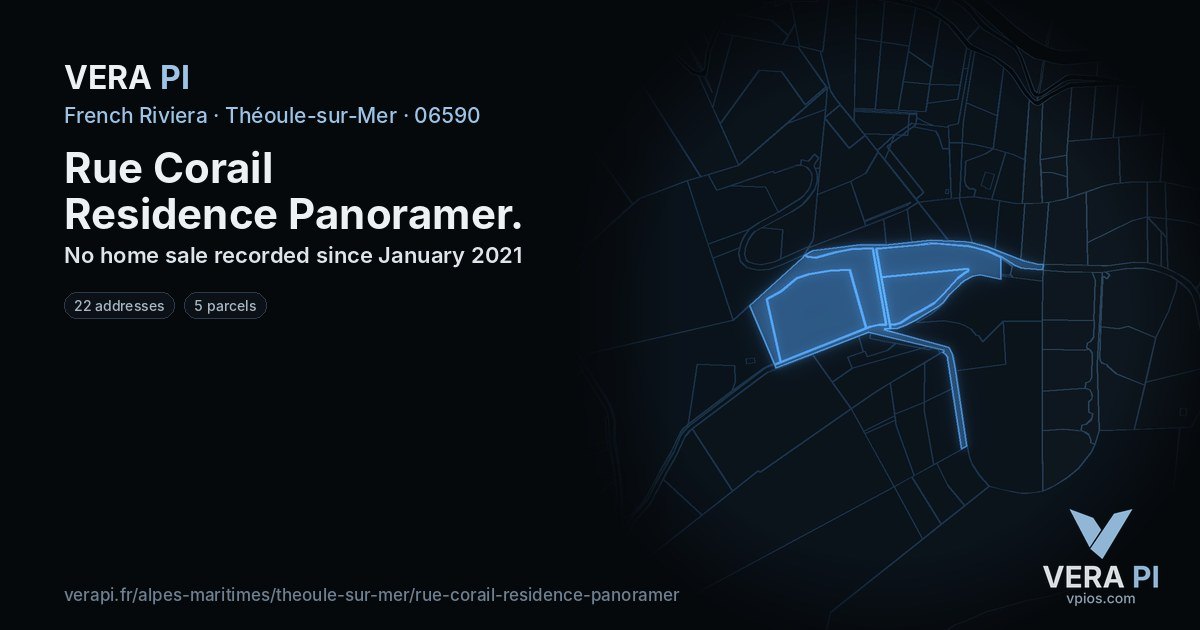 Rue Corail Residence Panoramer, Théoule-sur-Mer at night – every parcel coloured by the prices around it, the street's own parcels lit