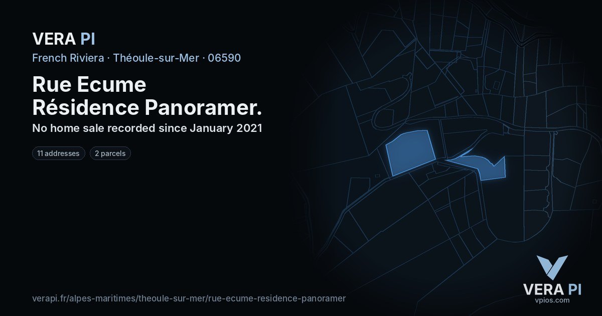Rue Ecume Résidence Panoramer, Théoule-sur-Mer at night – every parcel coloured by the prices around it, the street's own parcels lit
