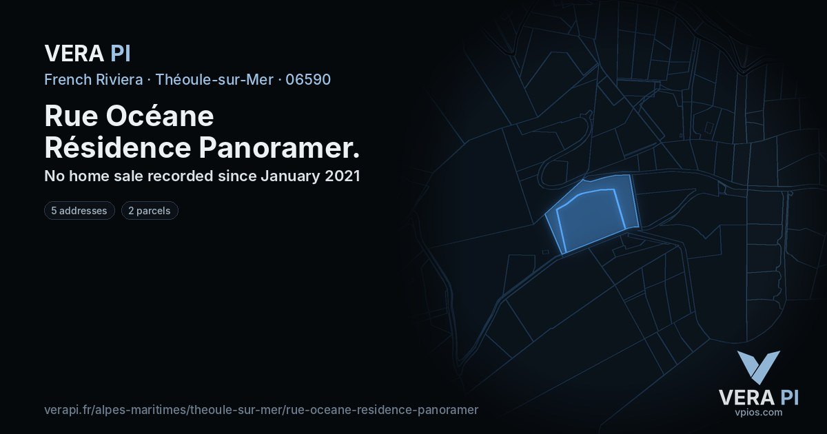 Rue Océane Résidence Panoramer, Théoule-sur-Mer at night – every parcel coloured by the prices around it, the street's own parcels lit