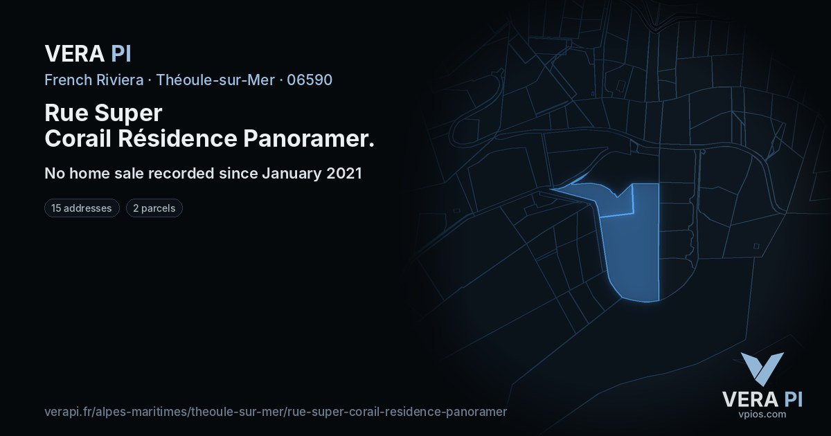 Rue Super Corail Résidence Panoramer, Théoule-sur-Mer at night – every parcel coloured by the prices around it, the street's own parcels lit