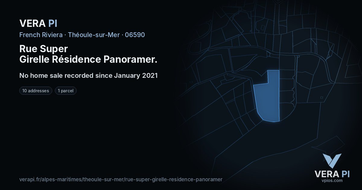 Rue Super Girelle Résidence Panoramer, Théoule-sur-Mer at night – every parcel coloured by the prices around it, the street's own parcels lit