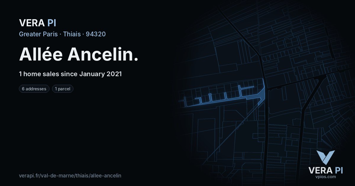 Allée Ancelin, Thiais at night – every parcel coloured by the prices around it, the street's own parcels lit
