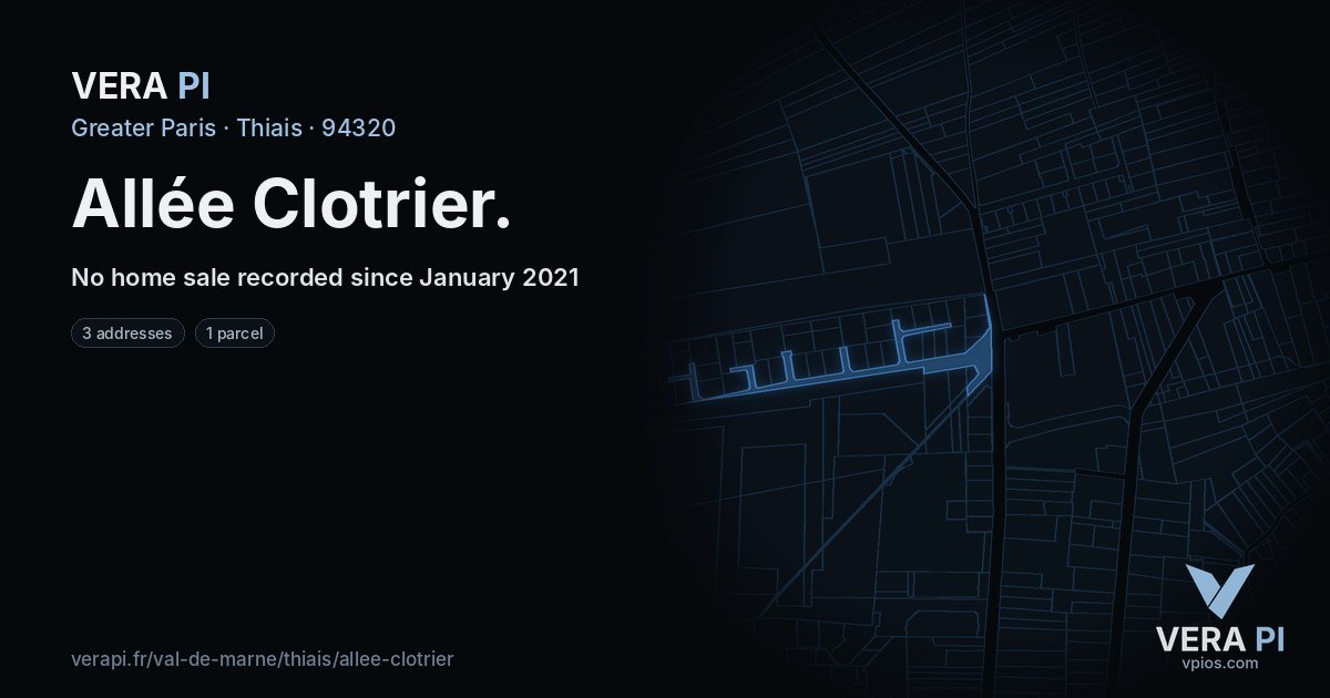 Allée Clotrier, Thiais at night – every parcel coloured by the prices around it, the street's own parcels lit