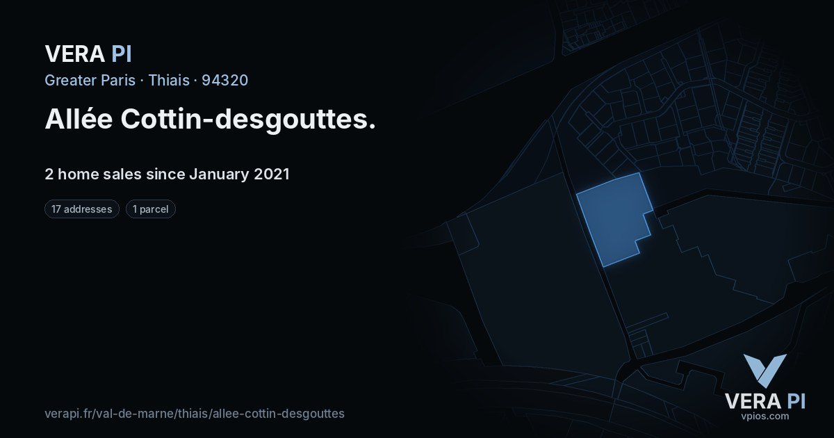 Allée Cottin-desgouttes, Thiais at night – every parcel coloured by the prices around it, the street's own parcels lit