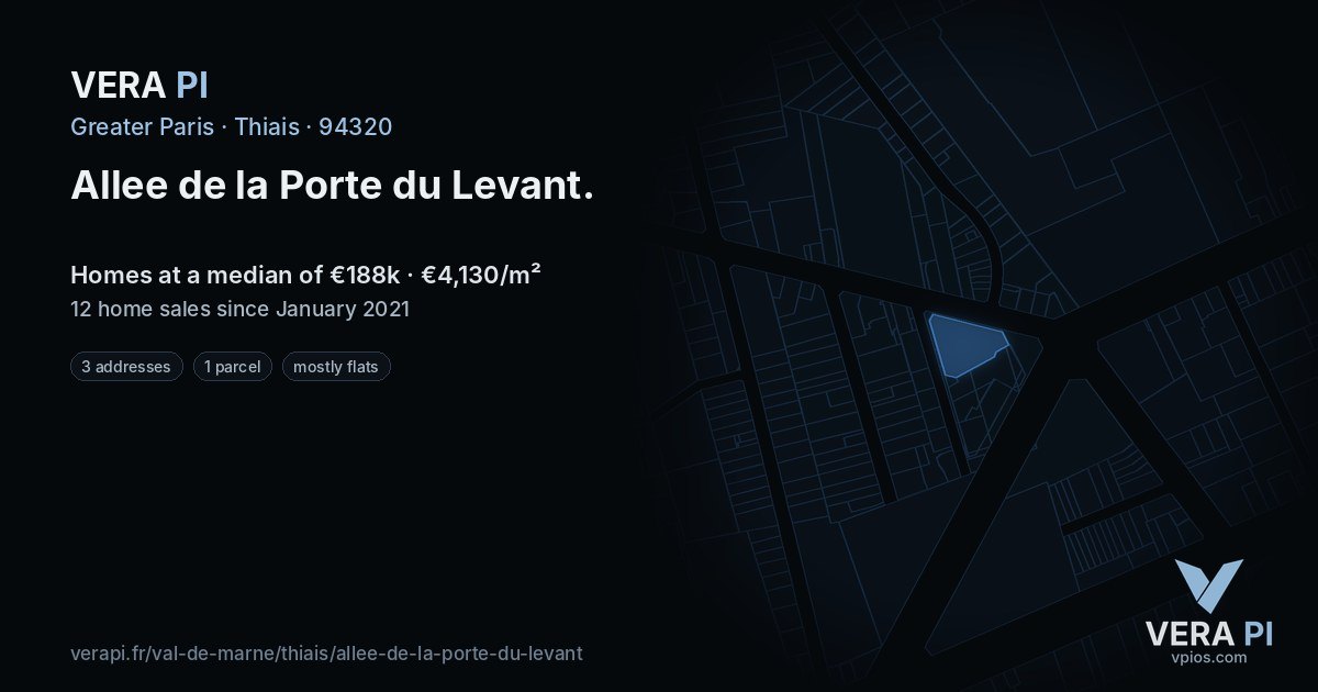 Allee de la Porte du Levant, Thiais at night – every parcel coloured by the prices around it, the street's own parcels lit