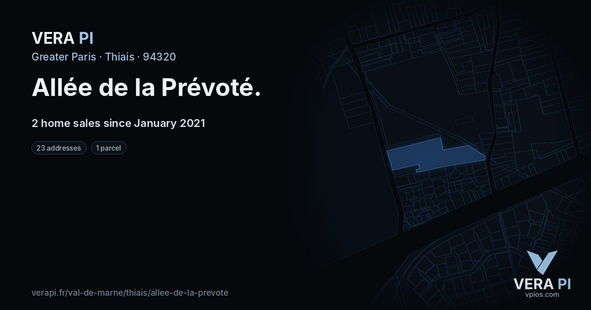 Allée de la Prévoté, Thiais at night – every parcel coloured by the prices around it, the street's own parcels lit