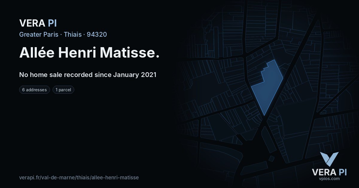 Allée Henri Matisse, Thiais at night – every parcel coloured by the prices around it, the street's own parcels lit