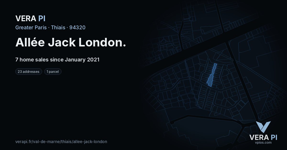 Allée Jack London, Thiais at night – every parcel coloured by the prices around it, the street's own parcels lit