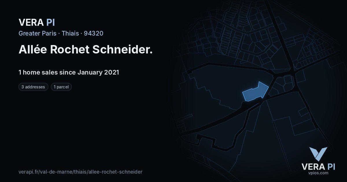Allée Rochet Schneider, Thiais at night – every parcel coloured by the prices around it, the street's own parcels lit