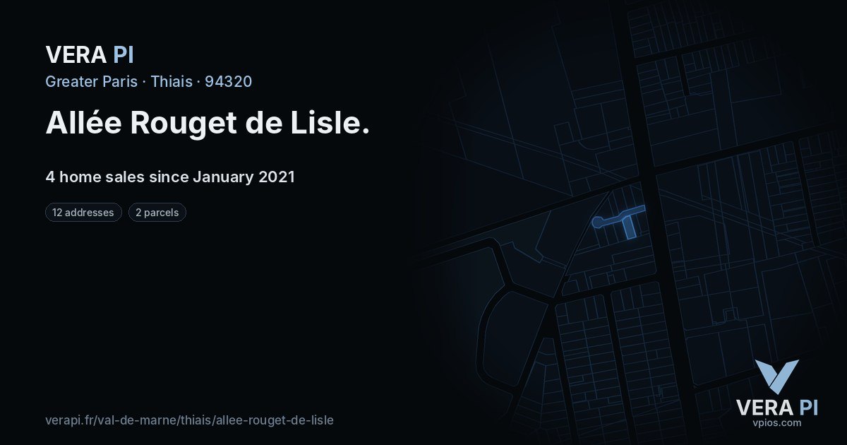 Allée Rouget de Lisle, Thiais at night – every parcel coloured by the prices around it, the street's own parcels lit