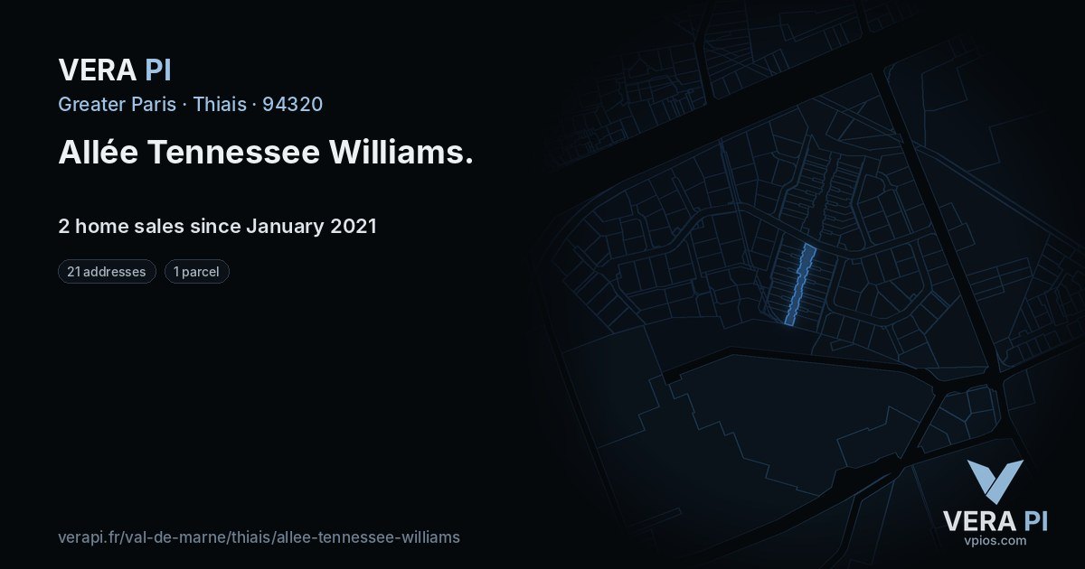 Allée Tennessee Williams, Thiais at night – every parcel coloured by the prices around it, the street's own parcels lit