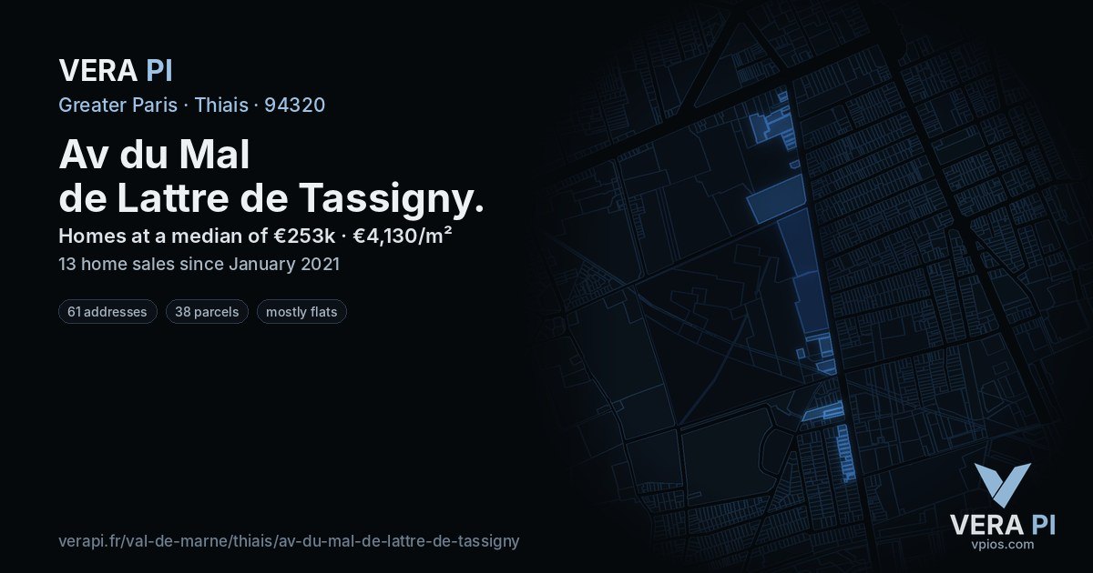 Av du Mal de Lattre de Tassigny, Thiais at night – every parcel coloured by the prices around it, the street's own parcels lit