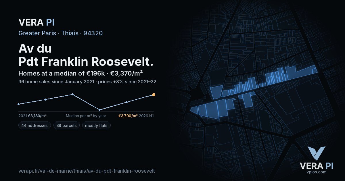 Av du Pdt Franklin Roosevelt, Thiais at night – every parcel coloured by the prices around it, the street's own parcels lit
