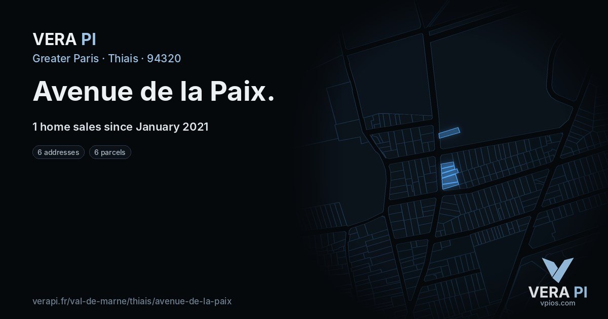 Avenue de la Paix, Thiais at night – every parcel coloured by the prices around it, the street's own parcels lit