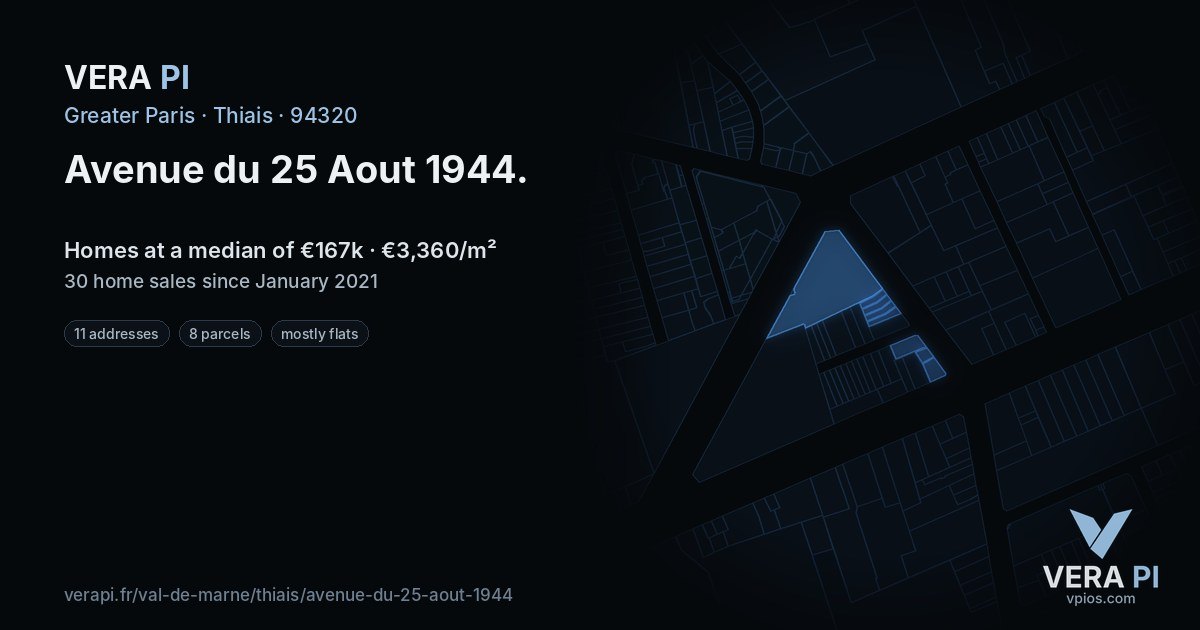 Avenue du 25 Aout 1944, Thiais at night – every parcel coloured by the prices around it, the street's own parcels lit