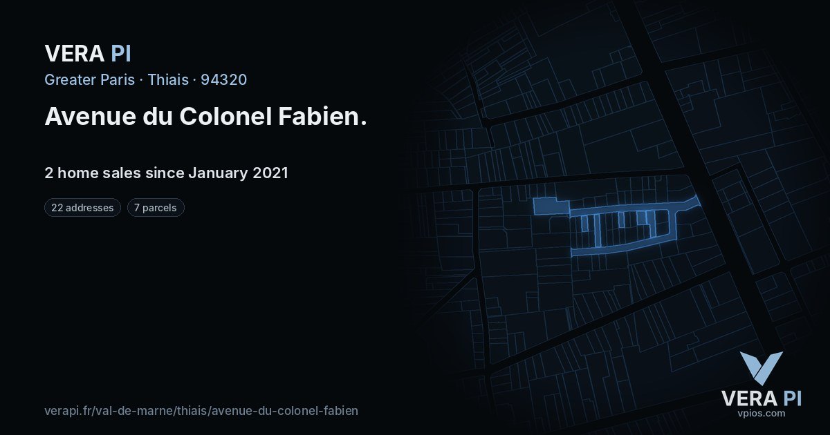 Avenue du Colonel Fabien, Thiais at night – every parcel coloured by the prices around it, the street's own parcels lit