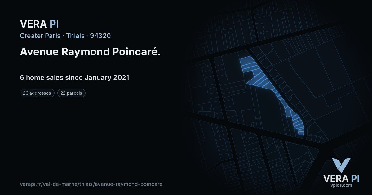 Avenue Raymond Poincaré, Thiais at night – every parcel coloured by the prices around it, the street's own parcels lit