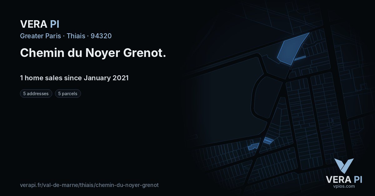 Chemin du Noyer Grenot, Thiais at night – every parcel coloured by the prices around it, the street's own parcels lit