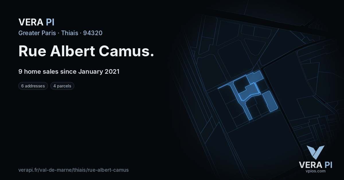 Rue Albert Camus, Thiais at night – every parcel coloured by the prices around it, the street's own parcels lit