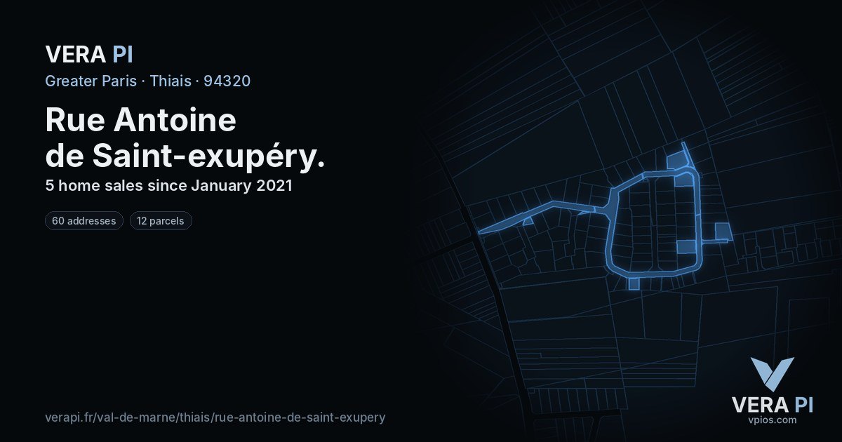 Rue Antoine de Saint-exupéry, Thiais at night – every parcel coloured by the prices around it, the street's own parcels lit