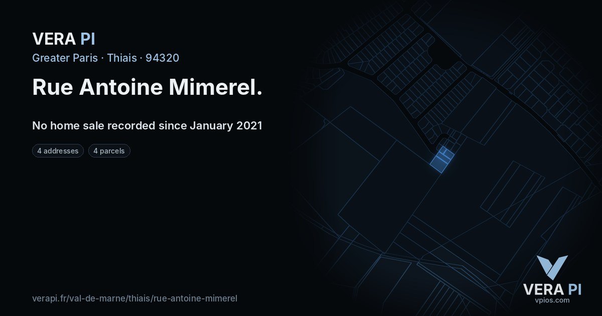 Rue Antoine Mimerel, Thiais at night – every parcel coloured by the prices around it, the street's own parcels lit