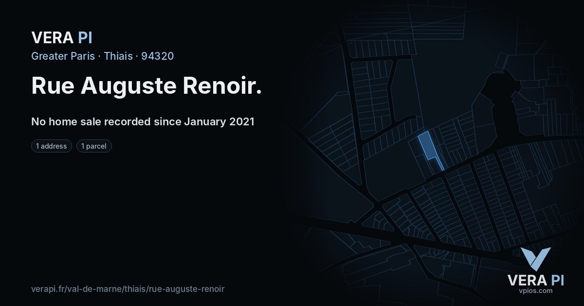 Rue Auguste Renoir, Thiais at night – every parcel coloured by the prices around it, the street's own parcels lit