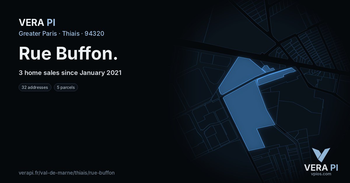 Rue Buffon, Thiais at night – every parcel coloured by the prices around it, the street's own parcels lit
