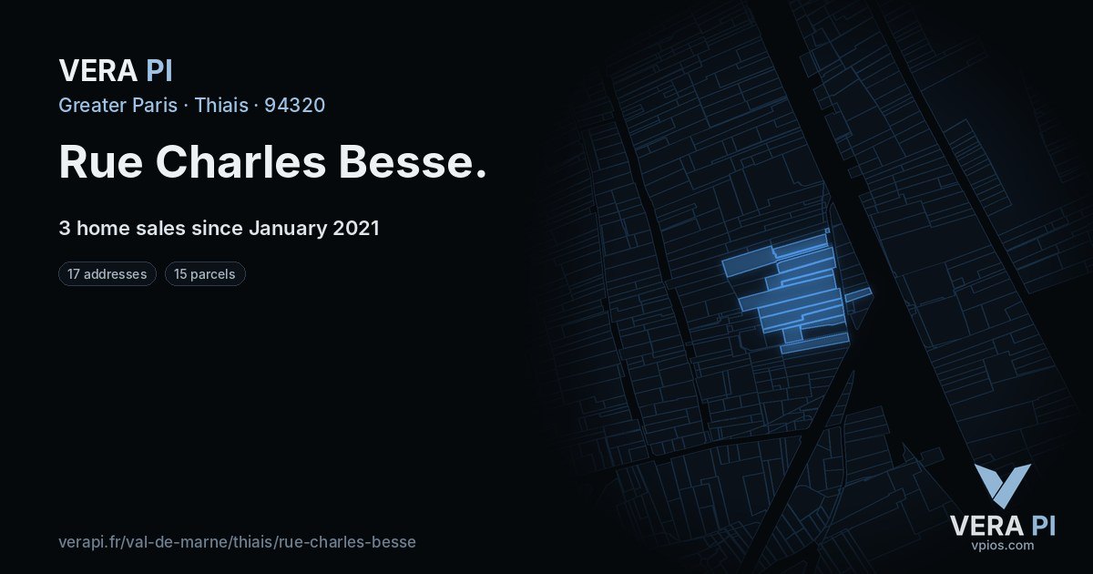 Rue Charles Besse, Thiais at night – every parcel coloured by the prices around it, the street's own parcels lit