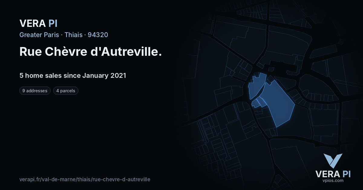 Rue Chèvre d'Autreville, Thiais at night – every parcel coloured by the prices around it, the street's own parcels lit