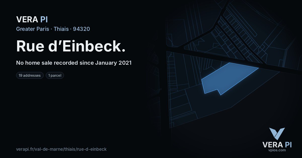 Rue d’Einbeck, Thiais at night – every parcel coloured by the prices around it, the street's own parcels lit