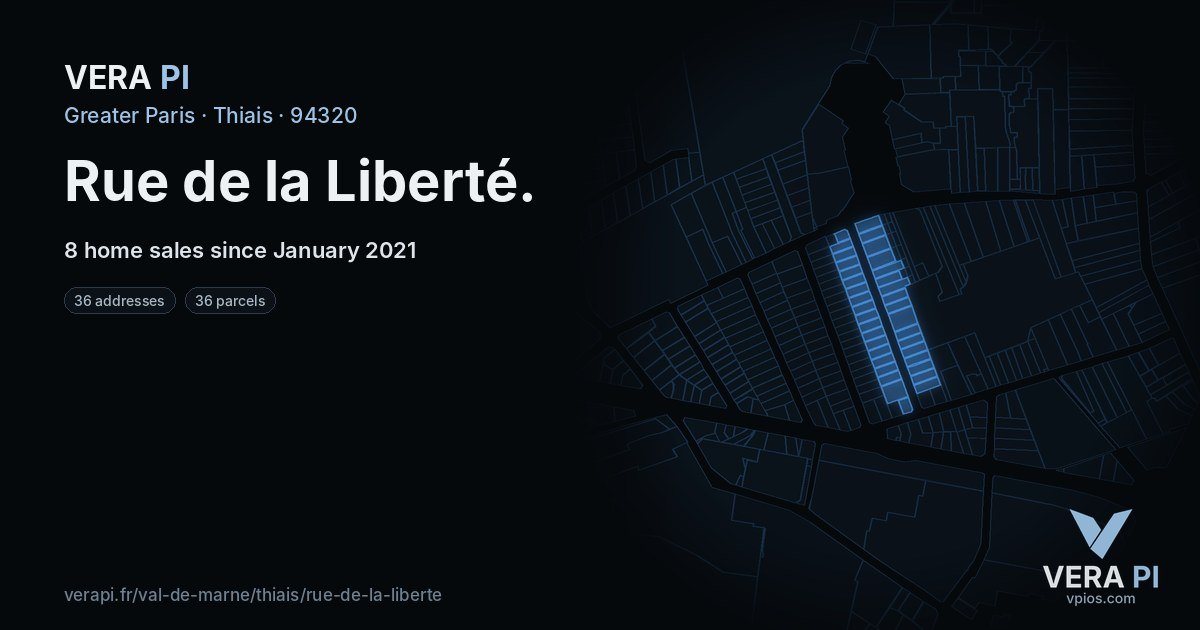 Rue de la Liberté, Thiais at night – every parcel coloured by the prices around it, the street's own parcels lit