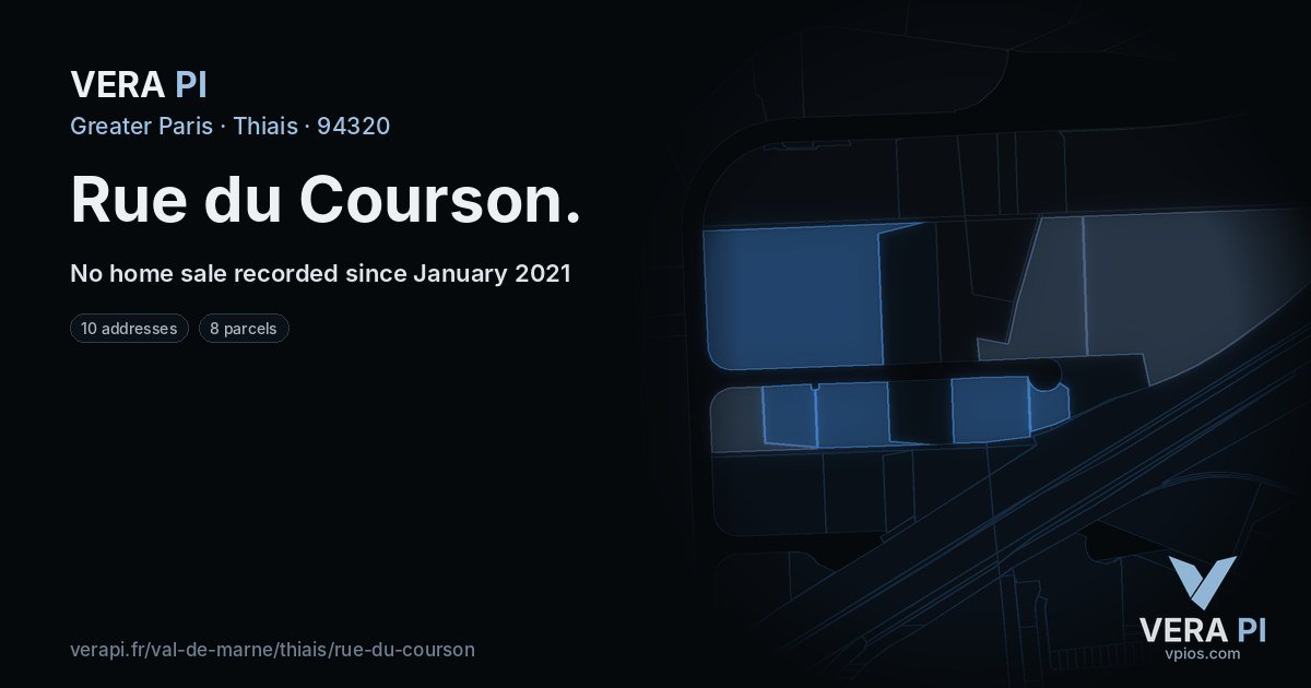 Rue du Courson, Thiais at night – every parcel coloured by the prices around it, the street's own parcels lit