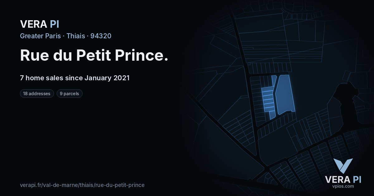 Rue du Petit Prince, Thiais at night – every parcel coloured by the prices around it, the street's own parcels lit