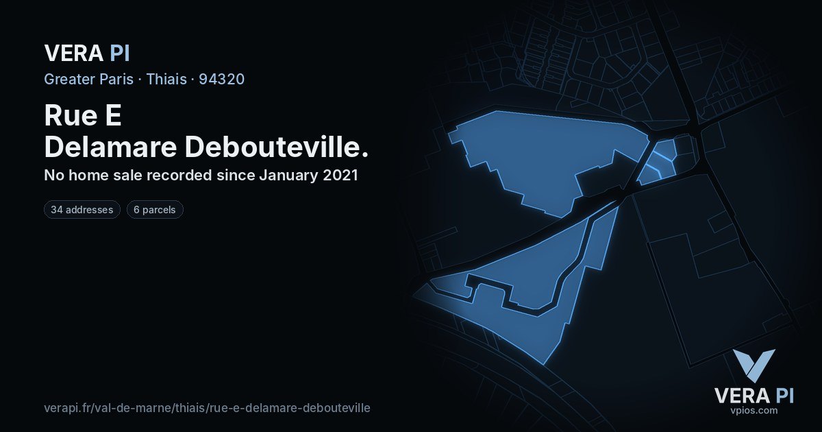 Rue E Delamare Debouteville, Thiais at night – every parcel coloured by the prices around it, the street's own parcels lit