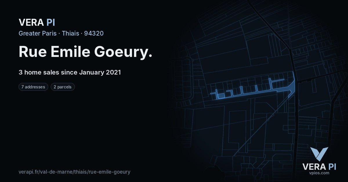 Rue Emile Goeury, Thiais at night – every parcel coloured by the prices around it, the street's own parcels lit