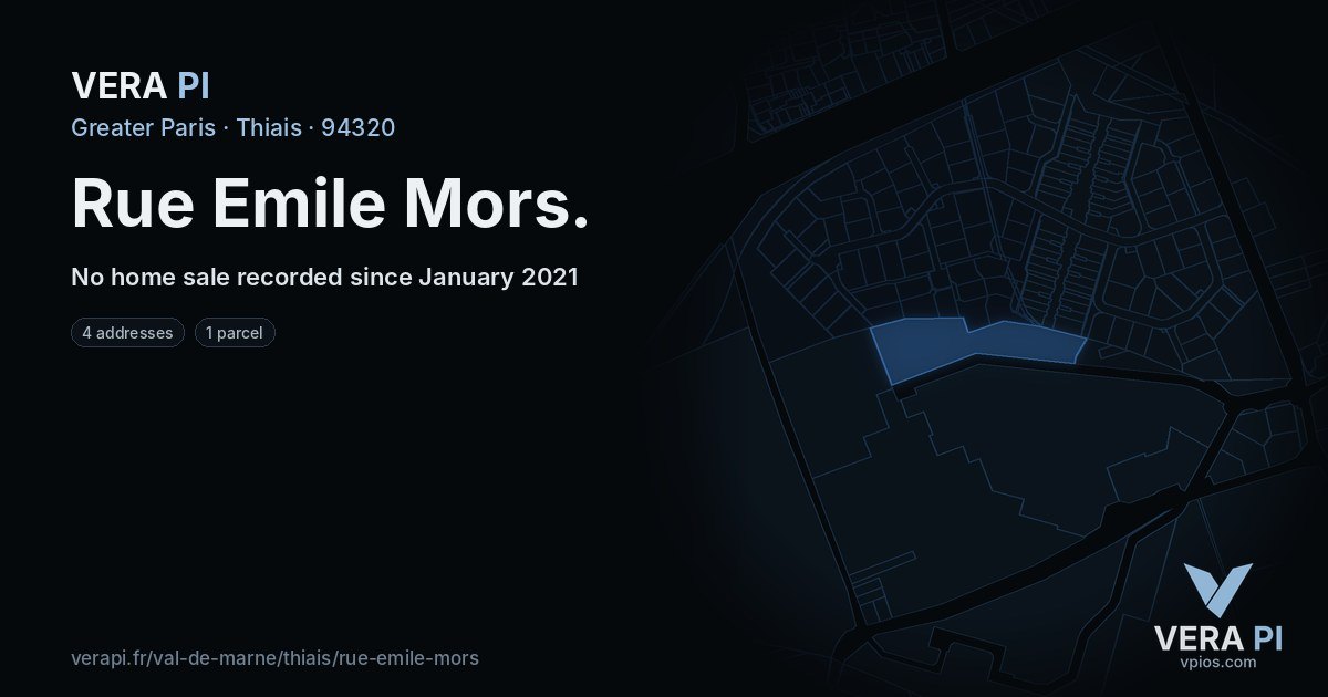 Rue Emile Mors, Thiais at night – every parcel coloured by the prices around it, the street's own parcels lit