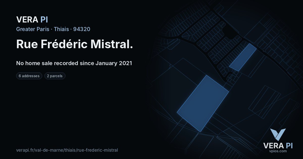 Rue Frédéric Mistral, Thiais at night – every parcel coloured by the prices around it, the street's own parcels lit