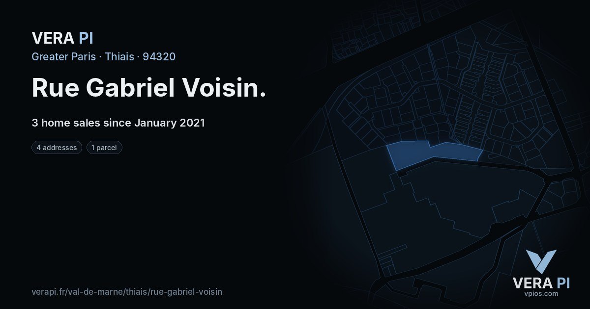Rue Gabriel Voisin, Thiais at night – every parcel coloured by the prices around it, the street's own parcels lit
