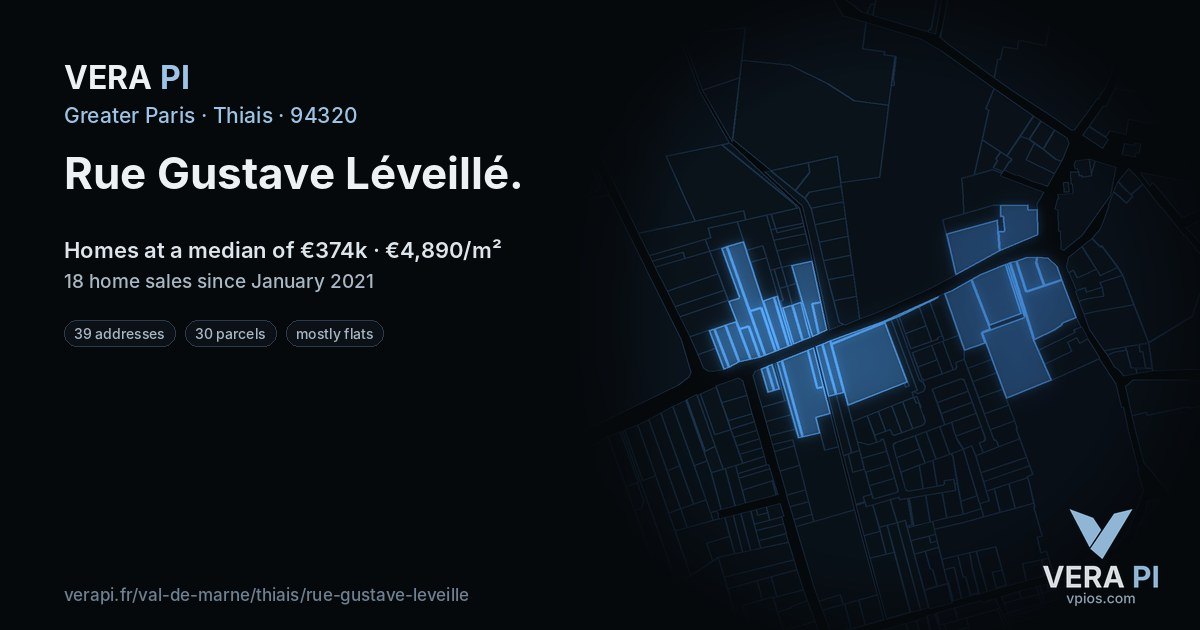 Rue Gustave Léveillé, Thiais at night – every parcel coloured by the prices around it, the street's own parcels lit