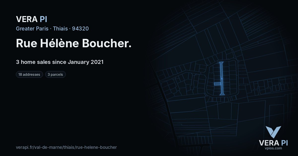 Rue Hélène Boucher, Thiais at night – every parcel coloured by the prices around it, the street's own parcels lit