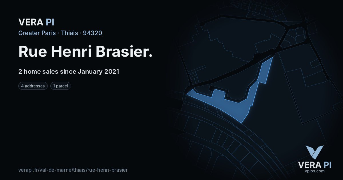 Rue Henri Brasier, Thiais at night – every parcel coloured by the prices around it, the street's own parcels lit