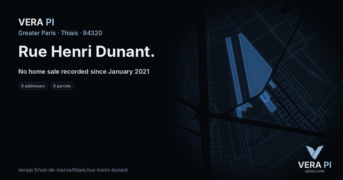 Rue Henri Dunant, Thiais at night – every parcel coloured by the prices around it, the street's own parcels lit