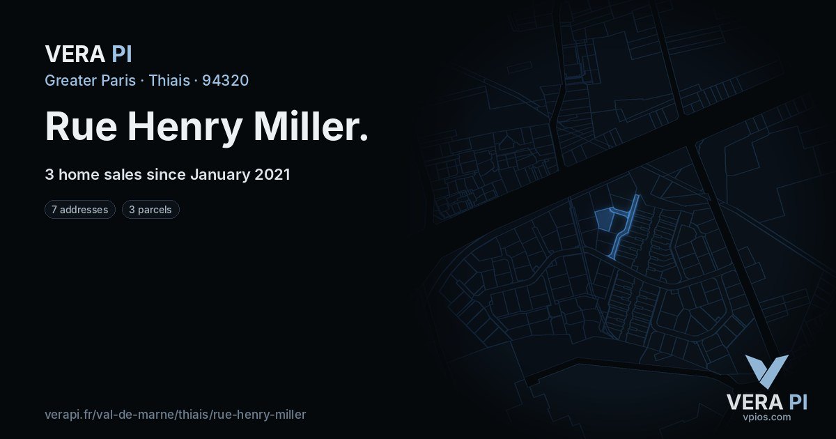 Rue Henry Miller, Thiais at night – every parcel coloured by the prices around it, the street's own parcels lit