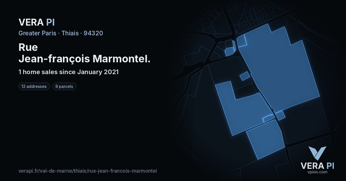 Rue Jean-françois Marmontel, Thiais at night – every parcel coloured by the prices around it, the street's own parcels lit