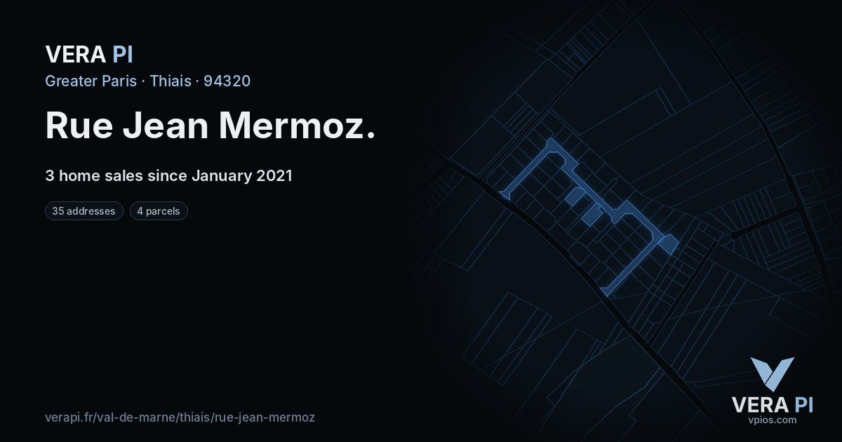 Rue Jean Mermoz, Thiais at night – every parcel coloured by the prices around it, the street's own parcels lit