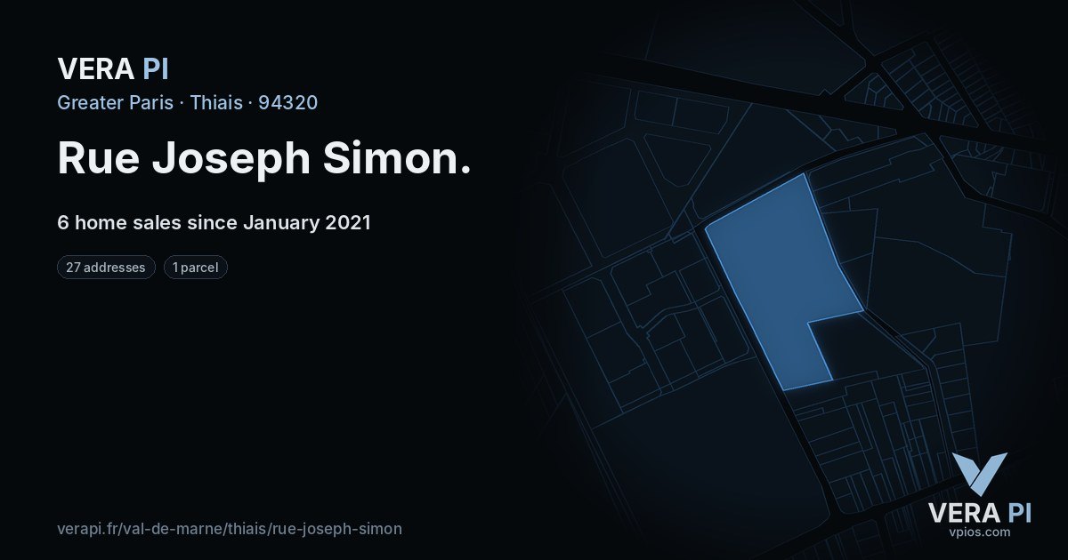 Rue Joseph Simon, Thiais at night – every parcel coloured by the prices around it, the street's own parcels lit