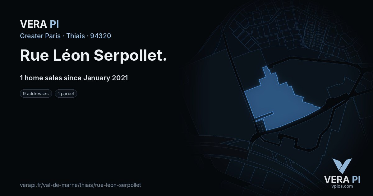 Rue Léon Serpollet, Thiais at night – every parcel coloured by the prices around it, the street's own parcels lit