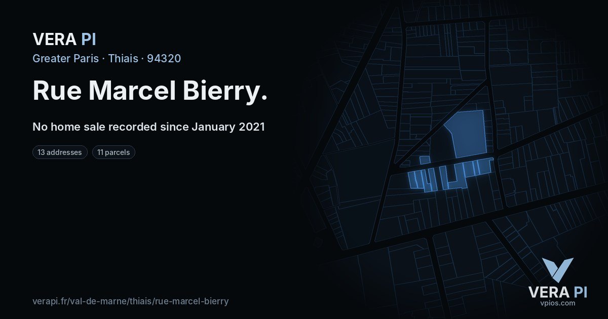Rue Marcel Bierry, Thiais at night – every parcel coloured by the prices around it, the street's own parcels lit