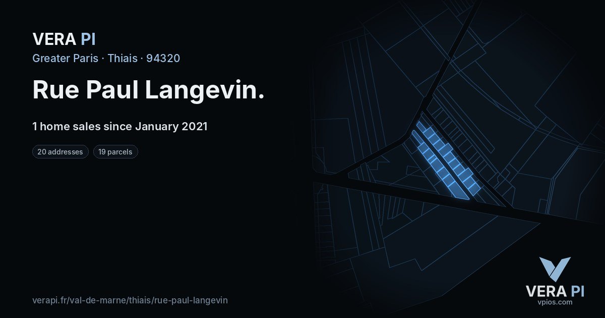 Rue Paul Langevin, Thiais at night – every parcel coloured by the prices around it, the street's own parcels lit